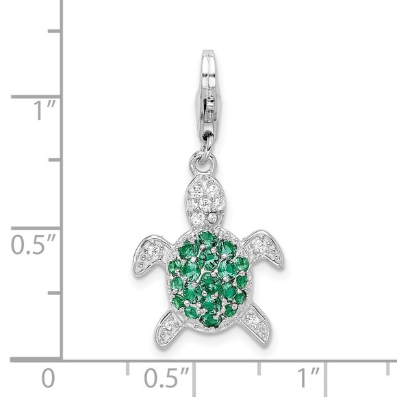 925 Sterling Silver Green & Clear CZ Turtle Bracelet Charm w Fancy Lobster Clasp - Picture 4 of 4